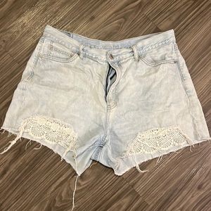 High Waisted Mom Shorts with Lace Details
